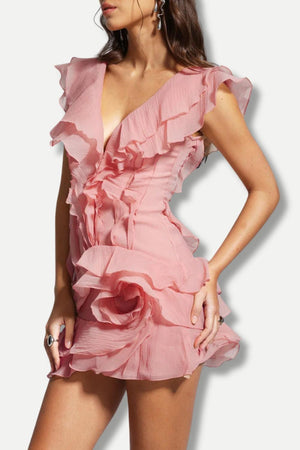 Asymmetric Ruffled Mini Dress