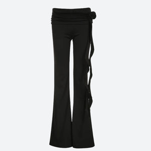 Goth Ruched Flower Flare Pants