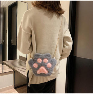 Kawaii Plush Paw Crossbody Bag