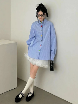 Oversized Stripe Button-Up Shirt