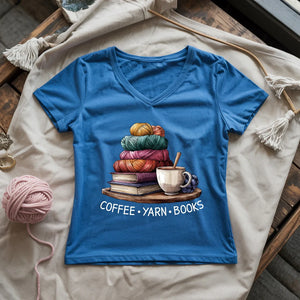 Coffee Yarn Books Lady V-neck