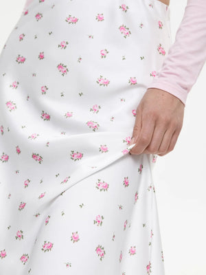 Soft Girl Floral Satin Midi Skirt