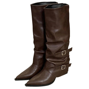 Korean Style Slouch Buckle Boots