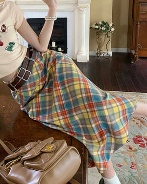 Preppy Colorful Plaid Maxi Skirt