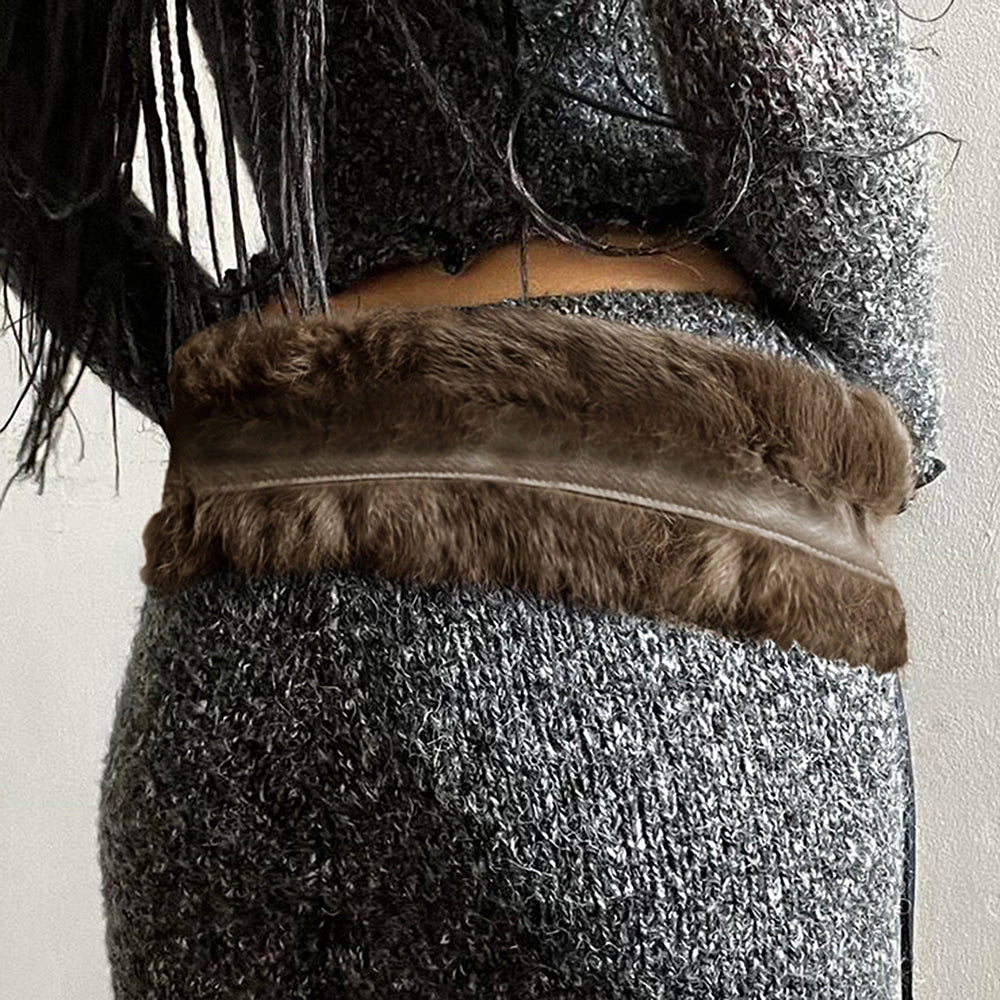 2000s Faux Fur Leather Belt