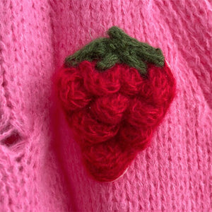 3D Strawberry Pattern Cardigan