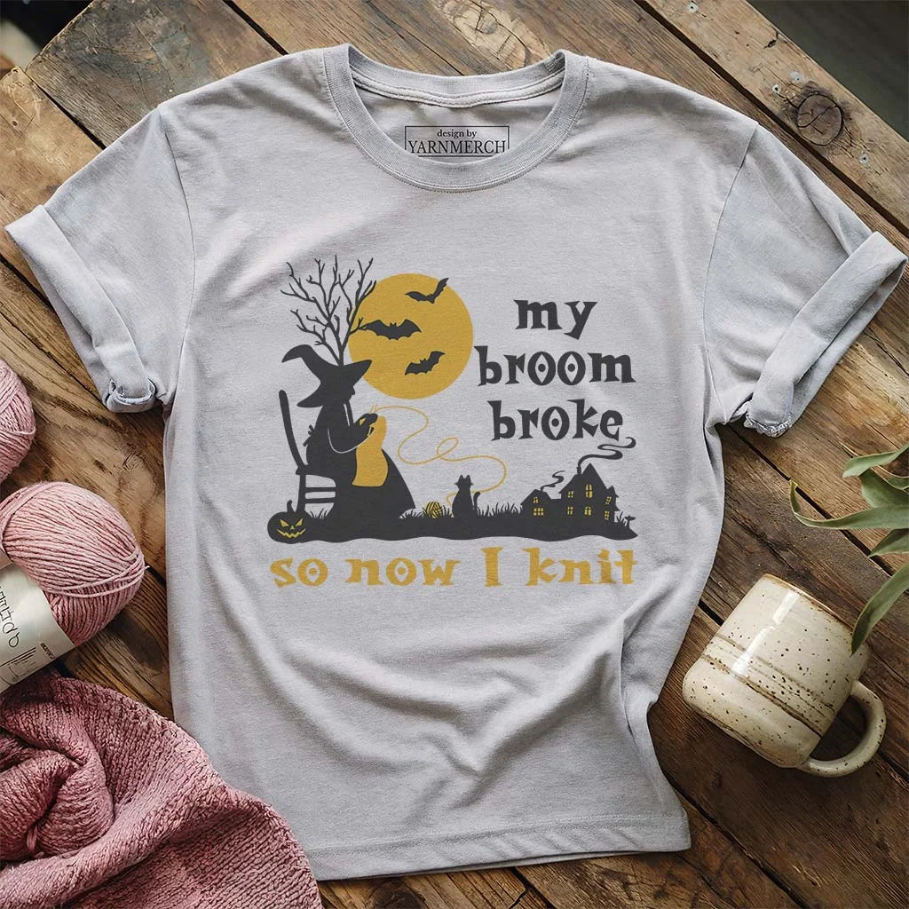 Broom Broke Knitting Witch T-shirt