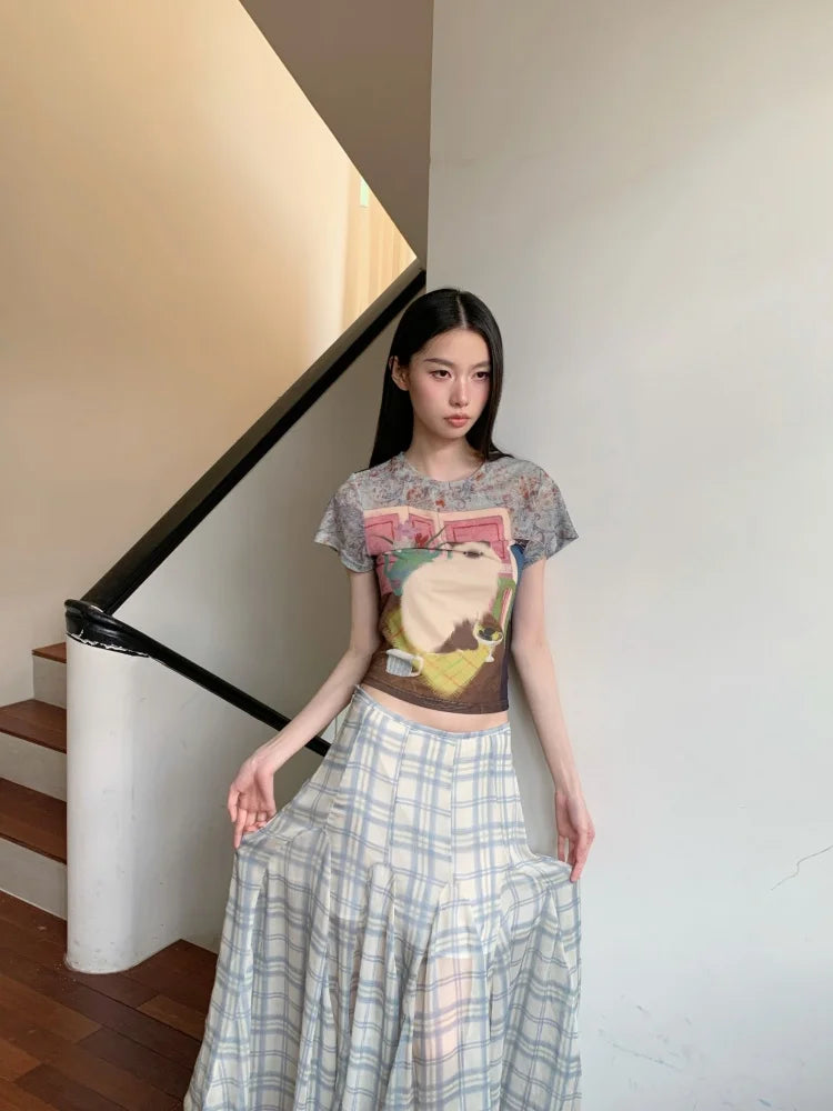 Cat Graphic Sheer Top