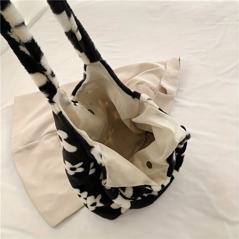 Floral Faux Fur Hobo Bag