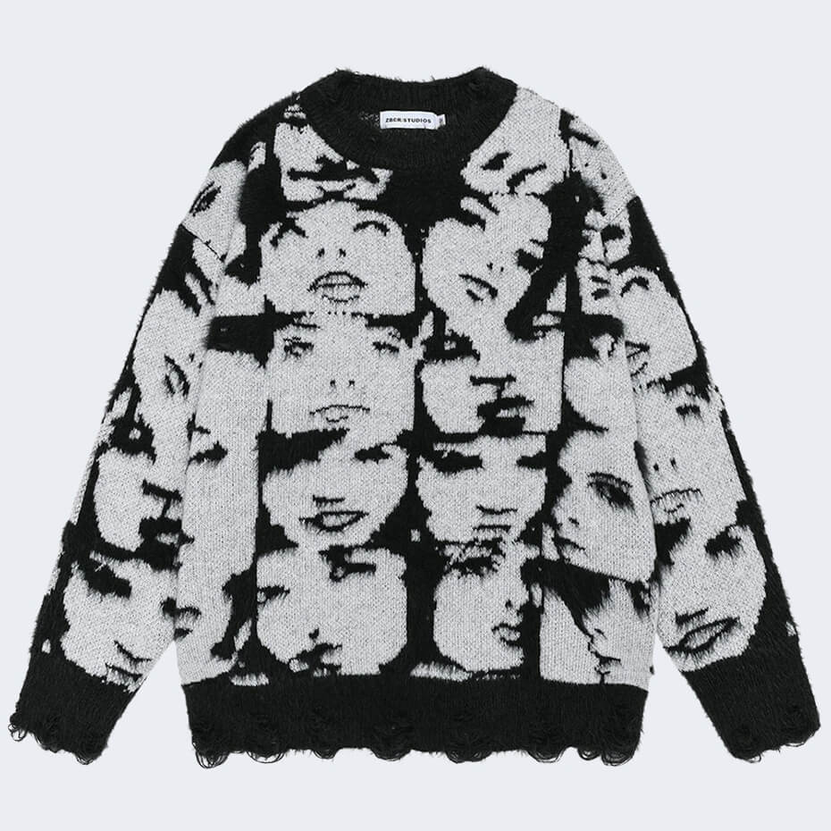 Grunge Face Pullover Sweater