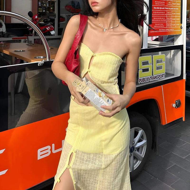 Lemon Strapless Top & Midi Skirt Two Piece Set