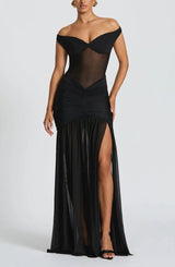 Ruched Mesh Maxi Dress