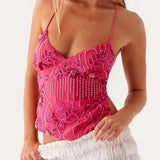 Sequined Beaded Backless Top