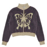 Butterfly Print Fuzzy Bomber
