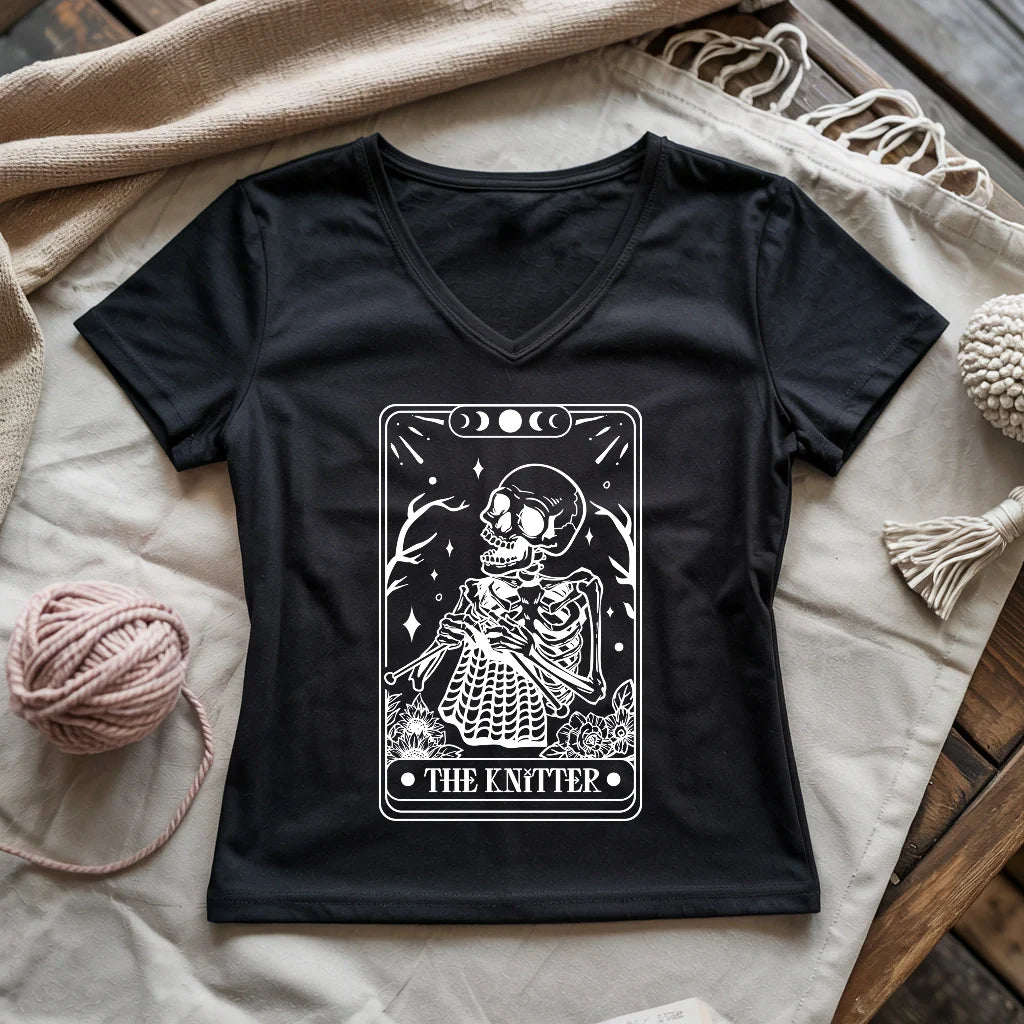 Knitter Tarot Card Lady V-neck