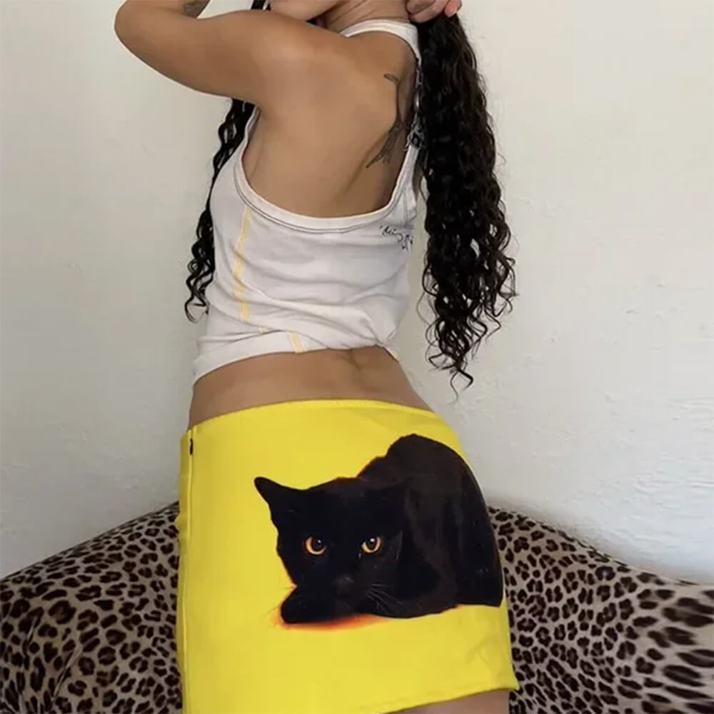 Black Cat Y2K Mini Skirt