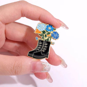 Boots with Flowers Brooch Pin