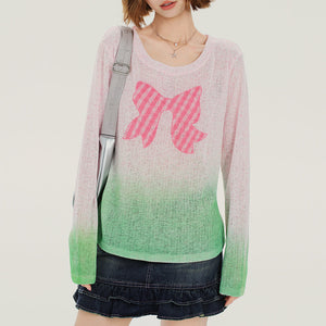 Bowknot Gradient Knit Pullover
