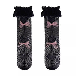 Bows Fishnet Knee Socks