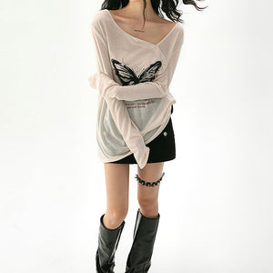 Butterfly Print See Through Top