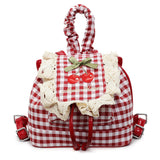 Cherry Embroidery Gingham Backpack
