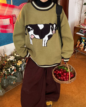 Cow Print Knit Sweater