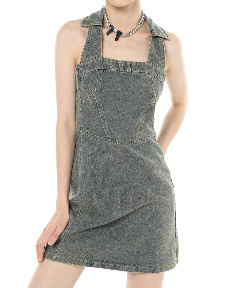 Y2K Aesthetic Halter Denim Dress