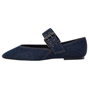Denim Buckle Strap Mary Jane Flats
