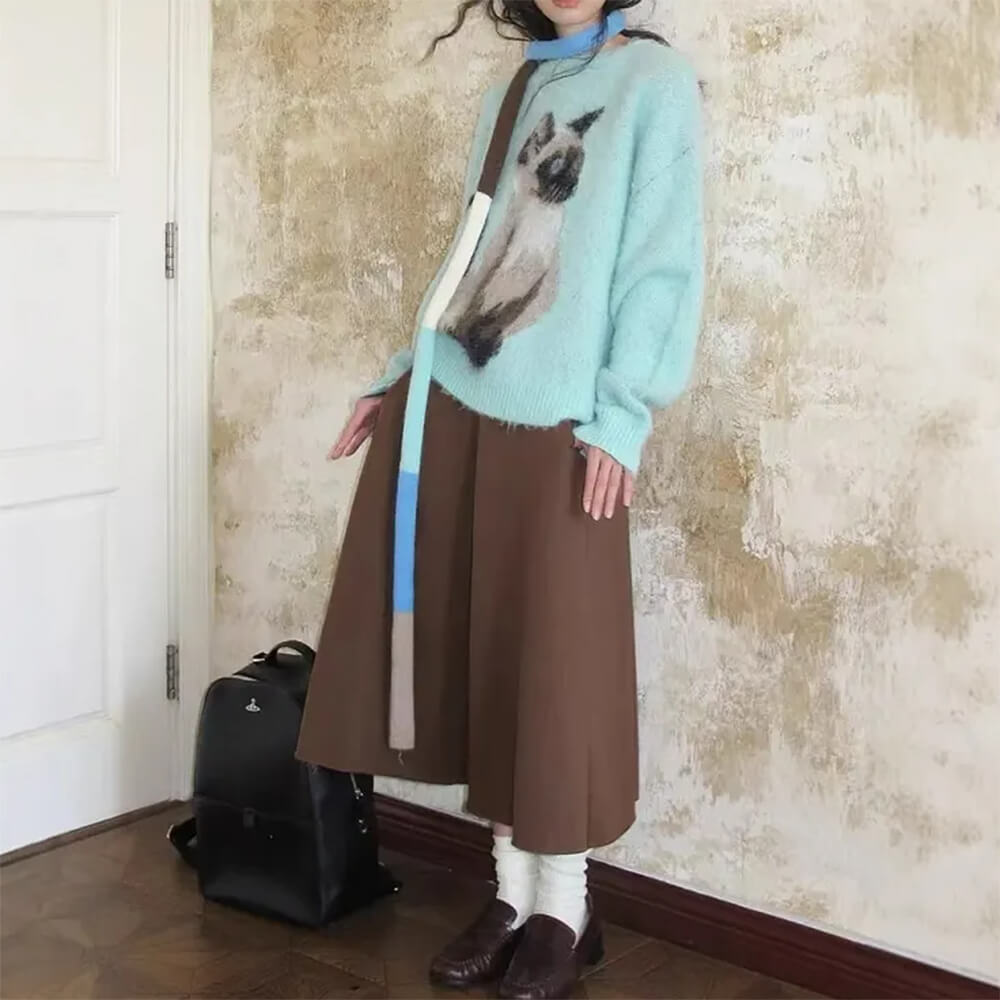 Fluffy Siamese Cat Print Jumper