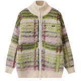 Indie Kid Fuzzy Plaid Zip Up Sweater