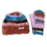 Fuzzy Striped Beanie Hat & Gloves Set