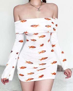 Goldfish Off Shoulder Mini Dress