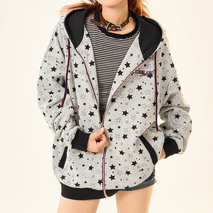 2010’s Grey Star Print Zip Up Hoodie