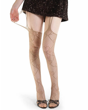 Heart Fishnet Suspender Tights