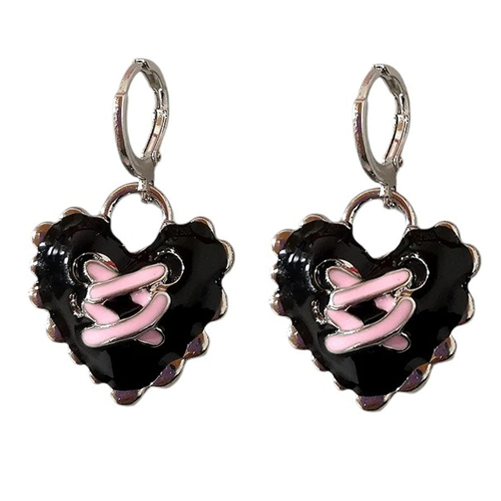 Emo Girl Heart Lace Up Earrings