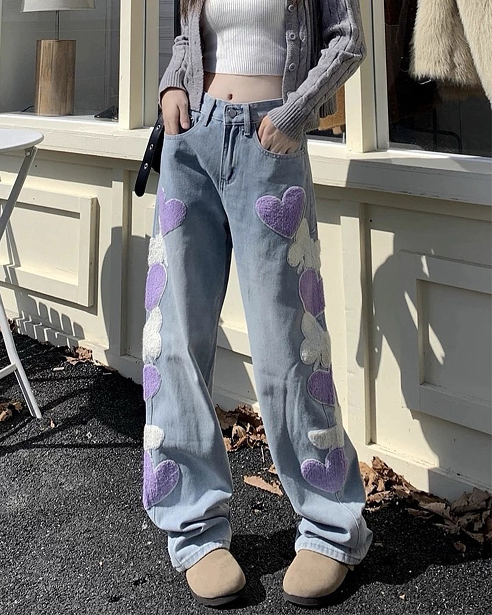 Sweet Attitude Heart Patch Wide-Leg Jeans