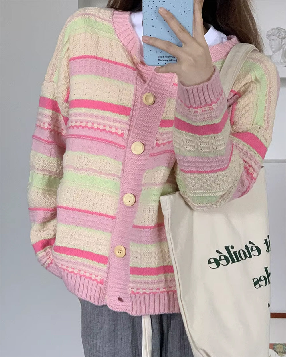 Teen Craft Pastel Striped Knit Cardigan