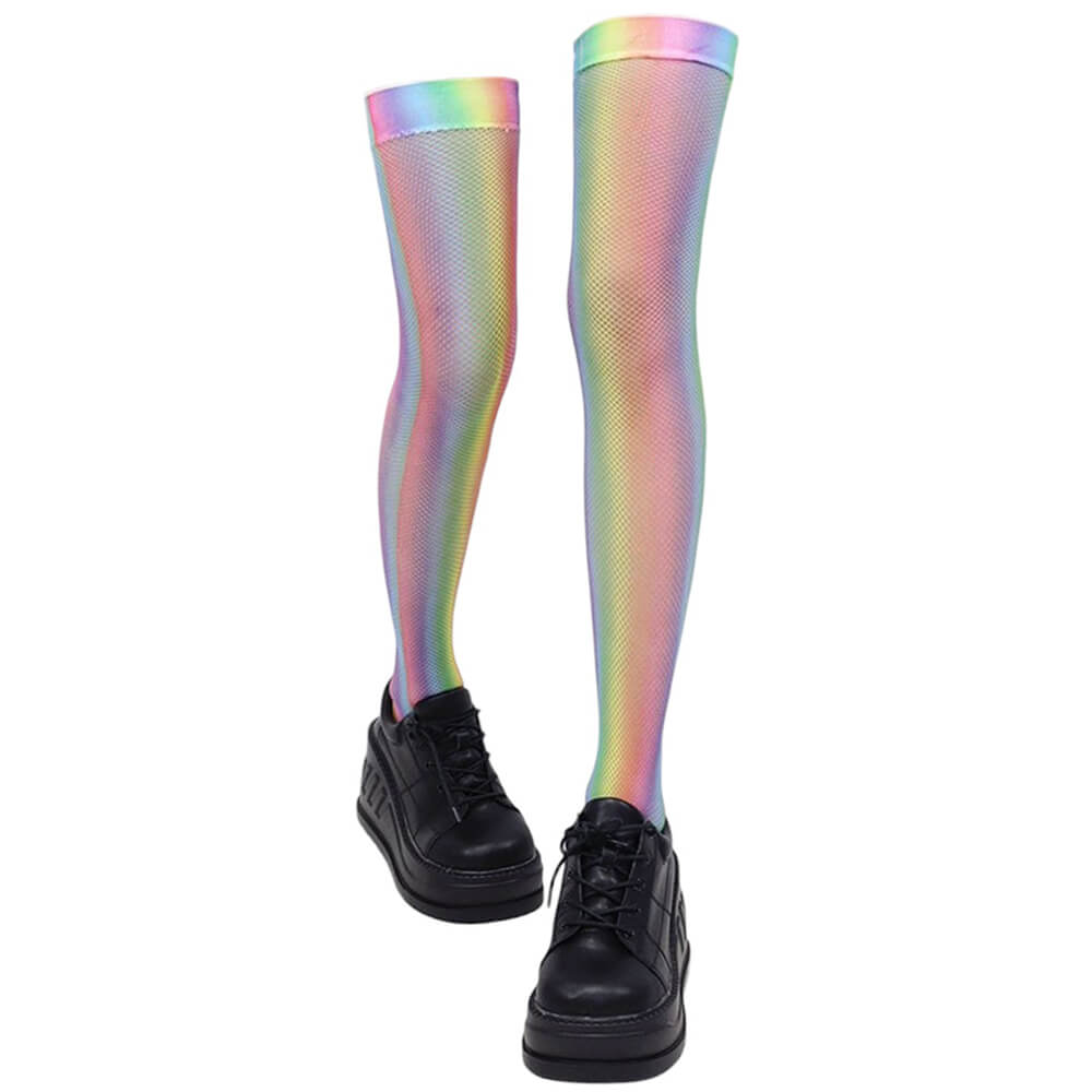 Iridescent Fishnet Knee-High Socks