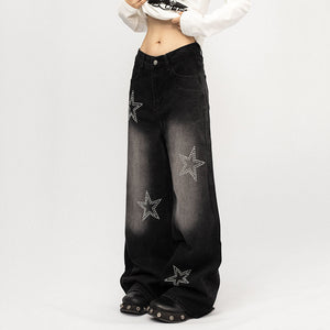Rhinestone Star Wide Leg Jeans