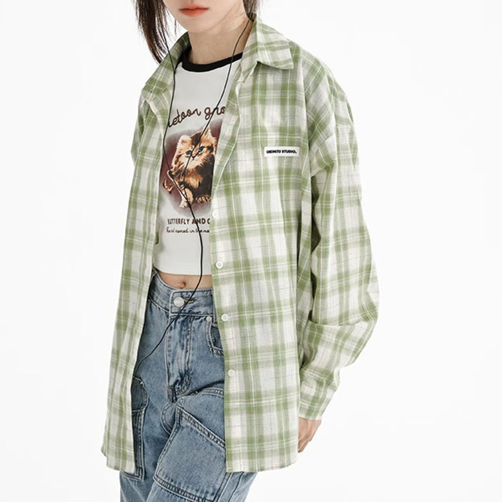 Sage Green Plaid Oversized Shirt