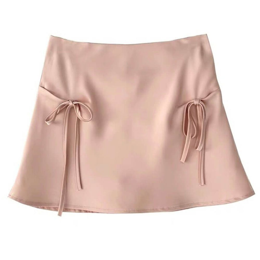 Satin Mini Skirt with Bows