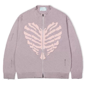 Skeleton Print Zip Up Sweater