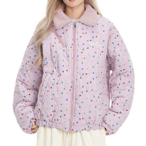 Soft Girl Pink Heart Pattern Jacket