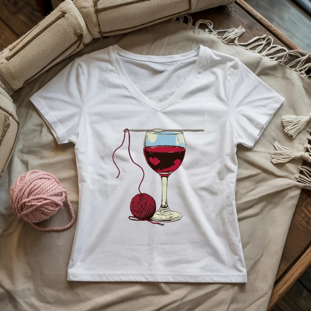 Wine And Yarn Lady V-neck