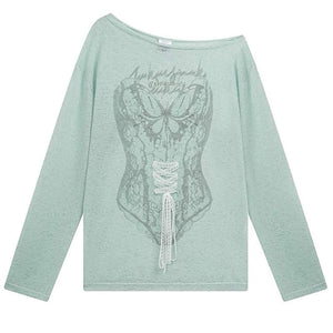 Y2K Corset Print One-Shoulder Top