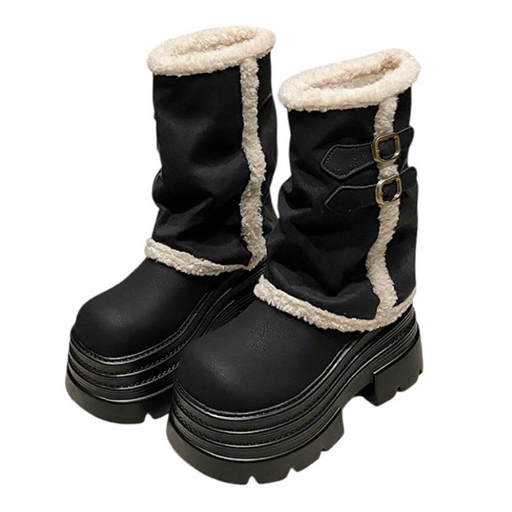 Y2K Fur Trim Chunky Platform Boots