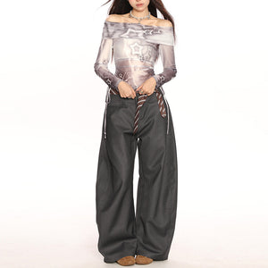 Y2K Star Mesh Off-Shoulder Long Sleeve Top